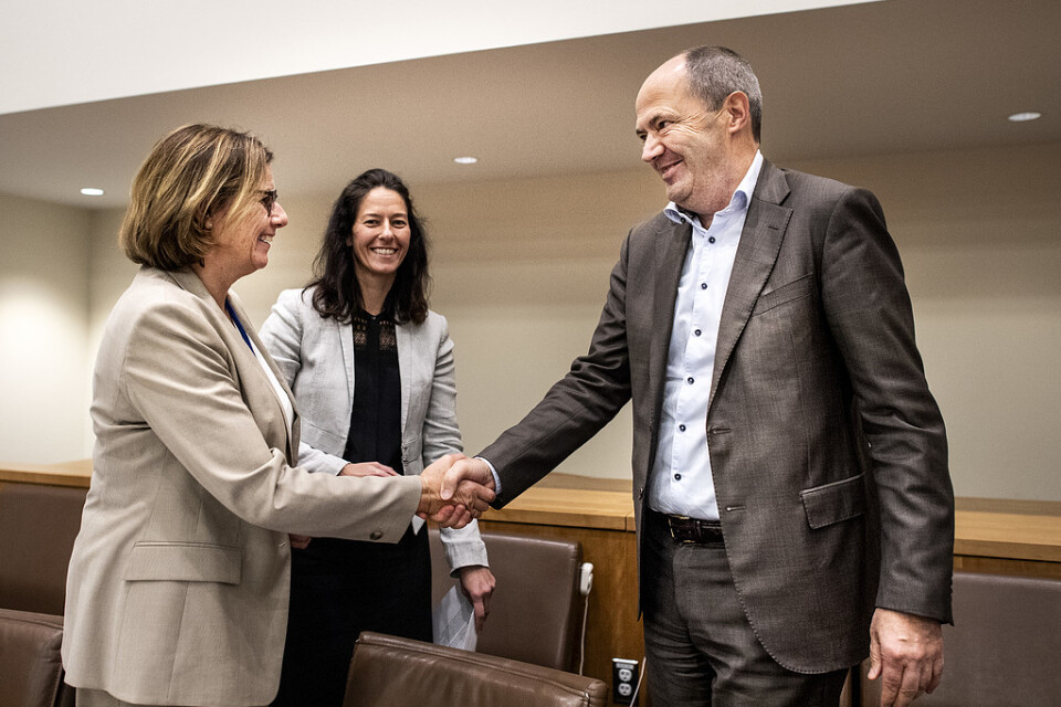 Miljö och klimatminister Isabella Lövin tillsammans med SSAB:s vd Martin Lindqvist i panelen vid Climate action summit inför den stora klimatkonferensen i FN högkvarteret i New York, USA.