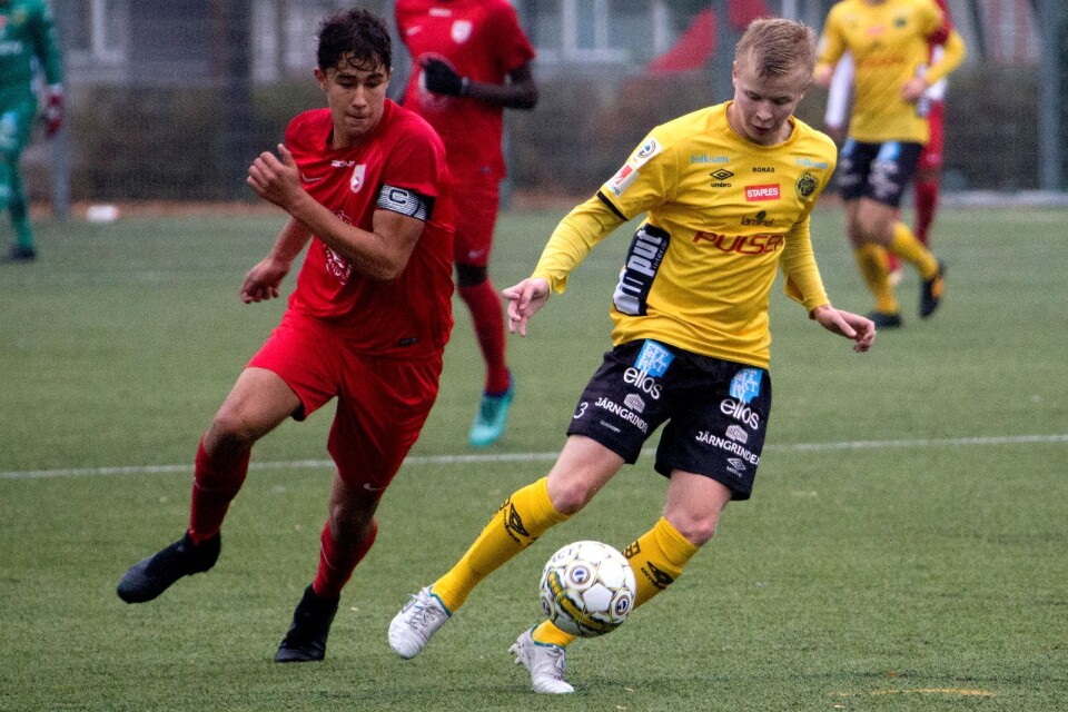 Trollhättebördige Kevin Liimatainen gjorde Elfsborgs första mål i seriefinalen mot Djursholm.