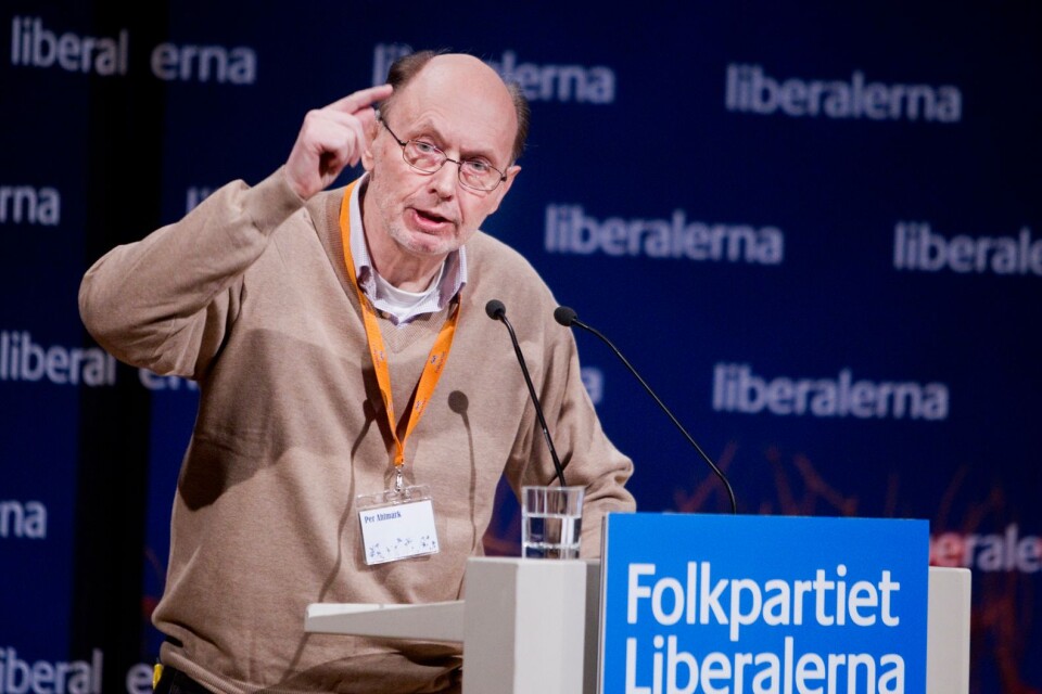 Bild från 2012 då Per Ahlmark höll tal på Folkpartiets (nuvarande Liberalerna) riksmöte i Västerås.
