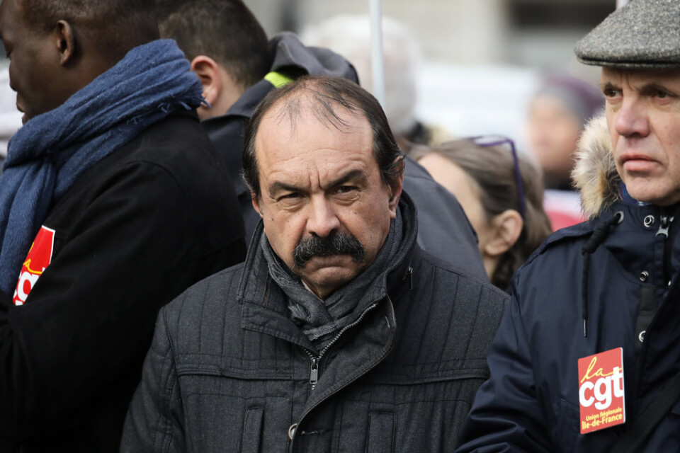 CGT-ledaren Philippe Martinez under en demonstration i Paris den 10 december mot regeringens föreslagna pensionsreformer.