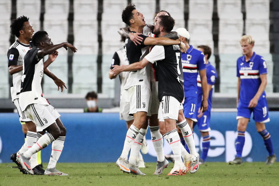 Juventusjubel efter Cristiano Ronaldos 1–0-mål mot Sampdoria.