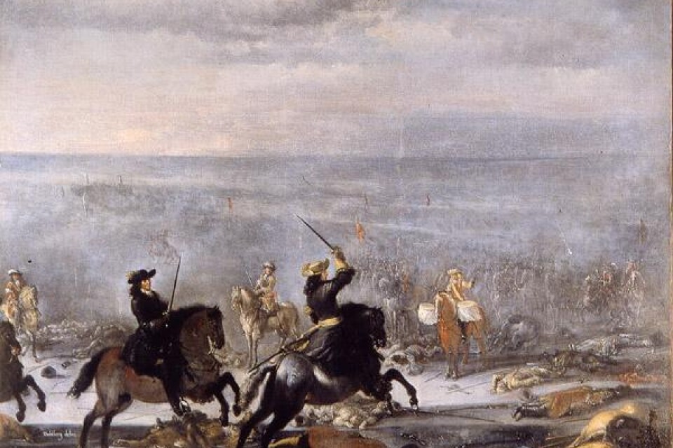 Slaget vid Lund förevigat i konsten. Skånska kriget inleddes i dag för 340 år sedan.