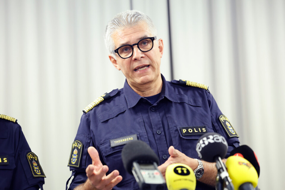 Rikspolischef Anders Thornberg under en pressträff med anledning av det grova våldet kopplat till gängkriminaliteten och den organiserade brottsligheten.