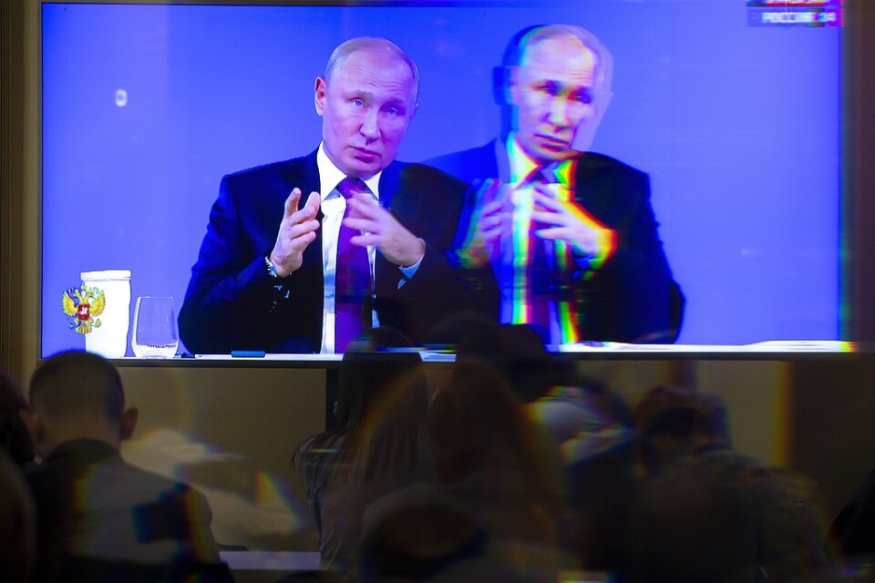 Rysslands president Vladimir Putin under sin årliga frågestund i Moskva.