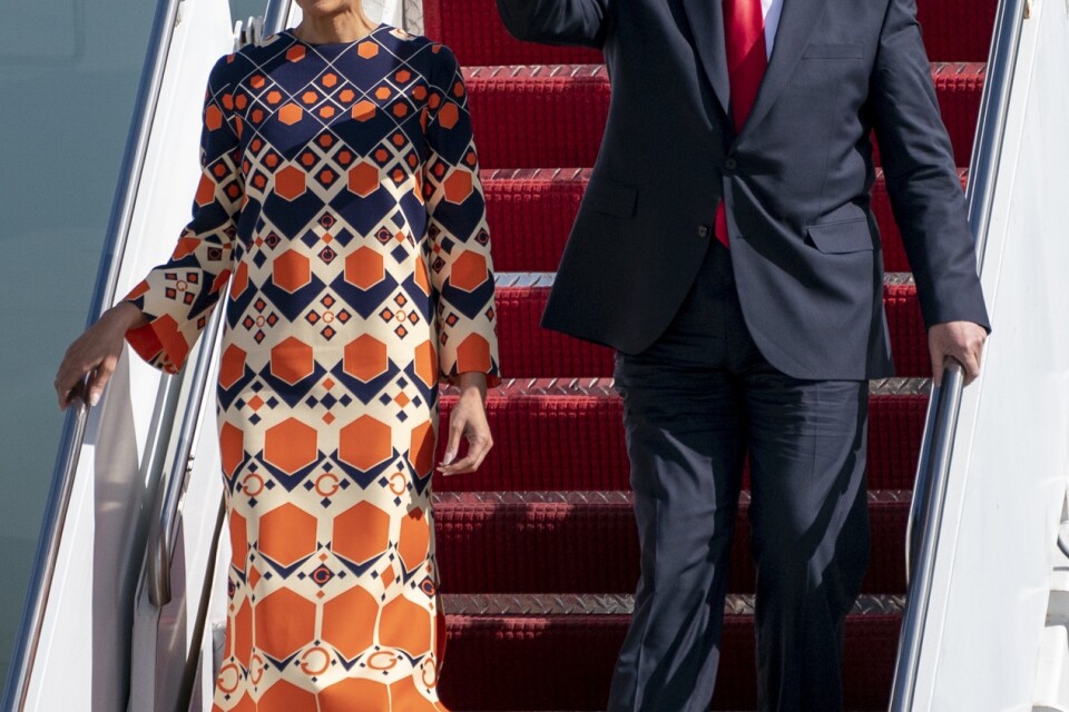 USA:s expresident Donald Trump och hustun Melania efter att de lämnat Vita huset för Palm Beach i Florida.