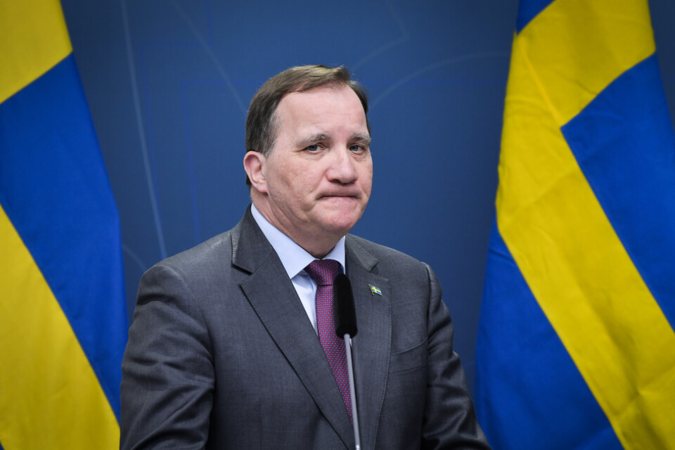Statsminister Stefan Löfven (S) under en tidigare pressträff i regeringskansliet.