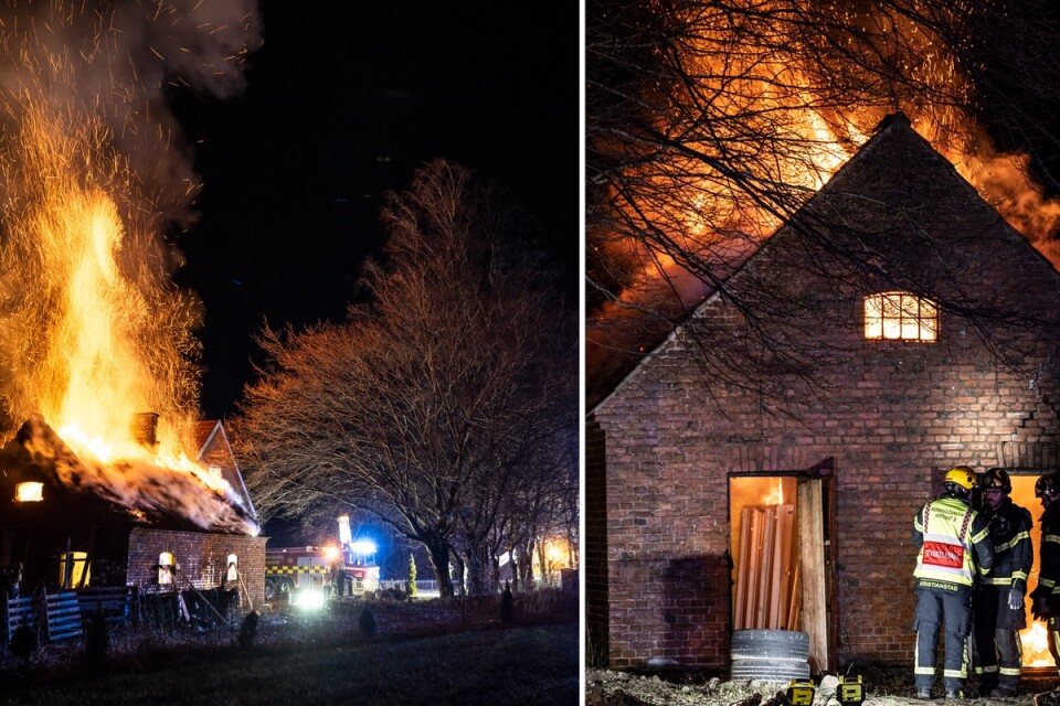 Ett uthus vid en villa intill väg 118 mellan Åhus och Kristianstad började brinna sent på måndagskvällen.
