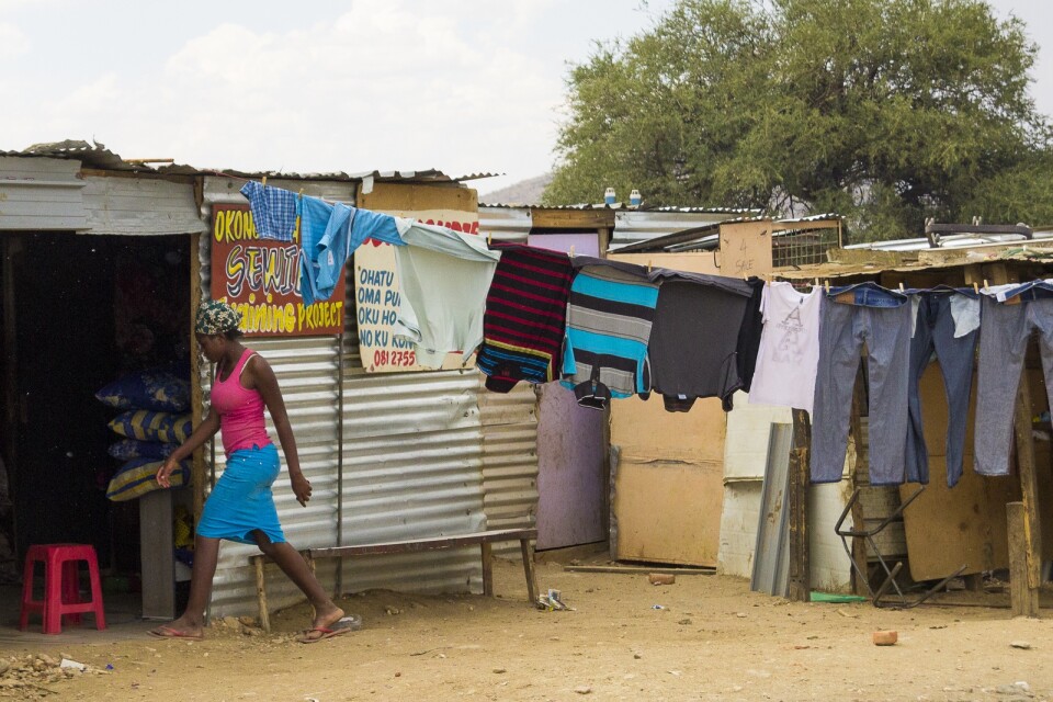 Förorten Katutura utanför Namibias huvudstad Windhoek, en av många ställen i landet som plågas av våldsbrott riktade mot kvinnor. Arkivbild.