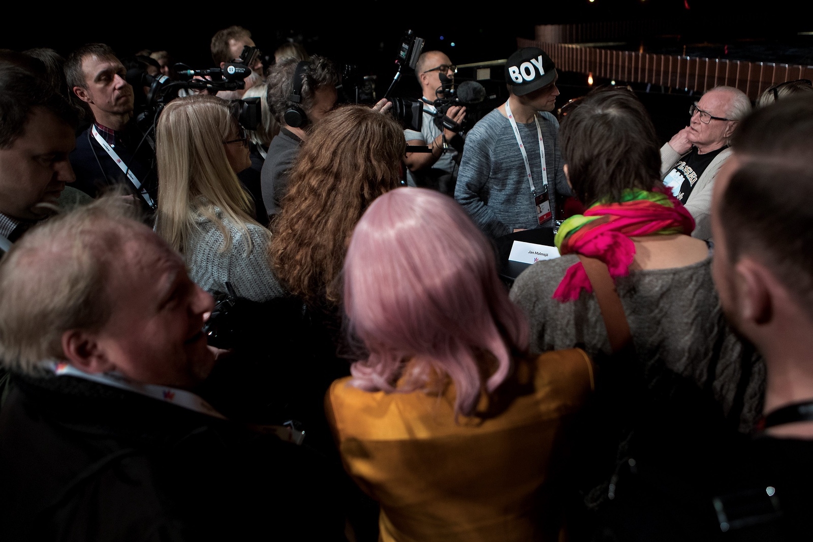 Det var stort intresse för Jan Malmsjö under presskonferensen på torsdagen. Foto: Jörgen Johansson