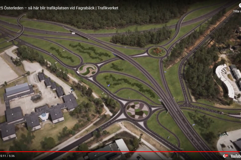 Illustration över den planerade trafikplatsen hämtad från Trafikverkets film om projektet.