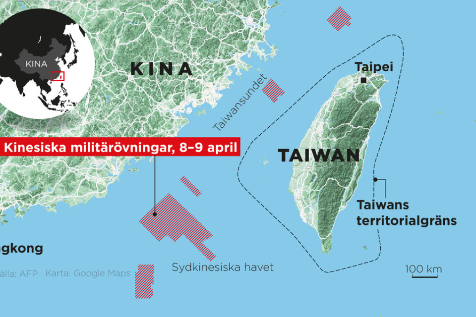 Kinesiska militärövningar nära Taiwan den 8-9 april.