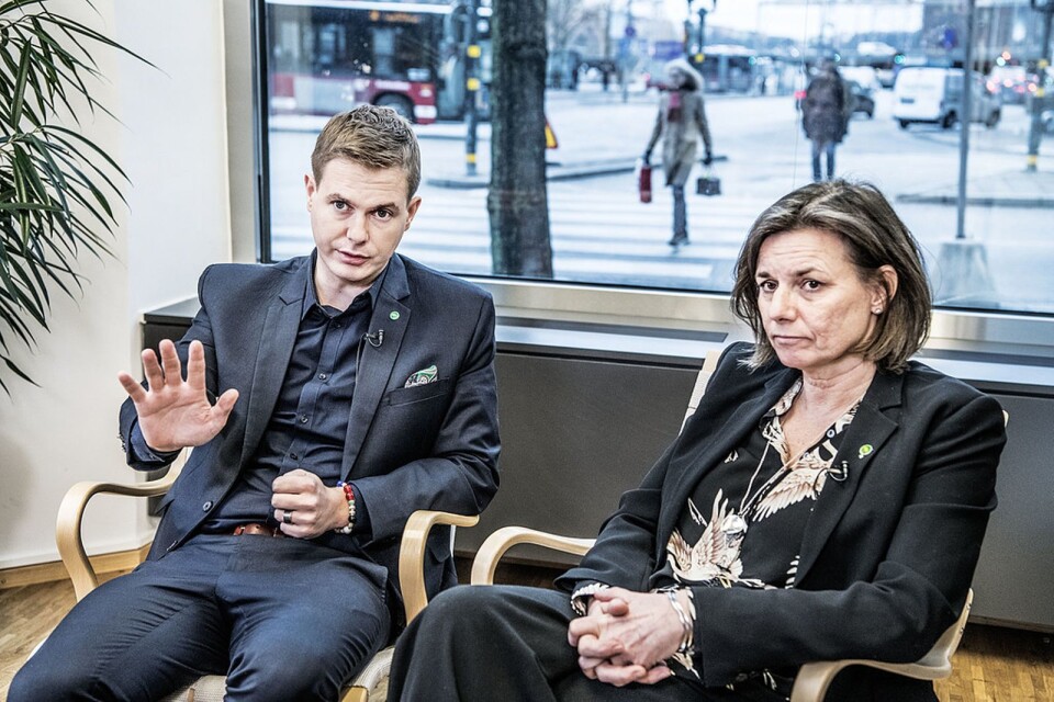 Språkrören i Miljöpartiet Gustav Fridolin och Isabella Lövin leder ett parti i stark motvind. Foto: Tomas Oneborg / SvD / TT