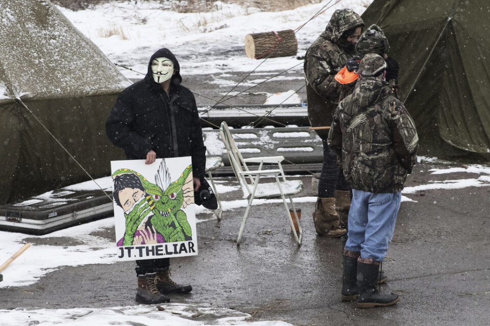 Demonstranter vid ett protestläger i närheten av Belleville i Ontario.