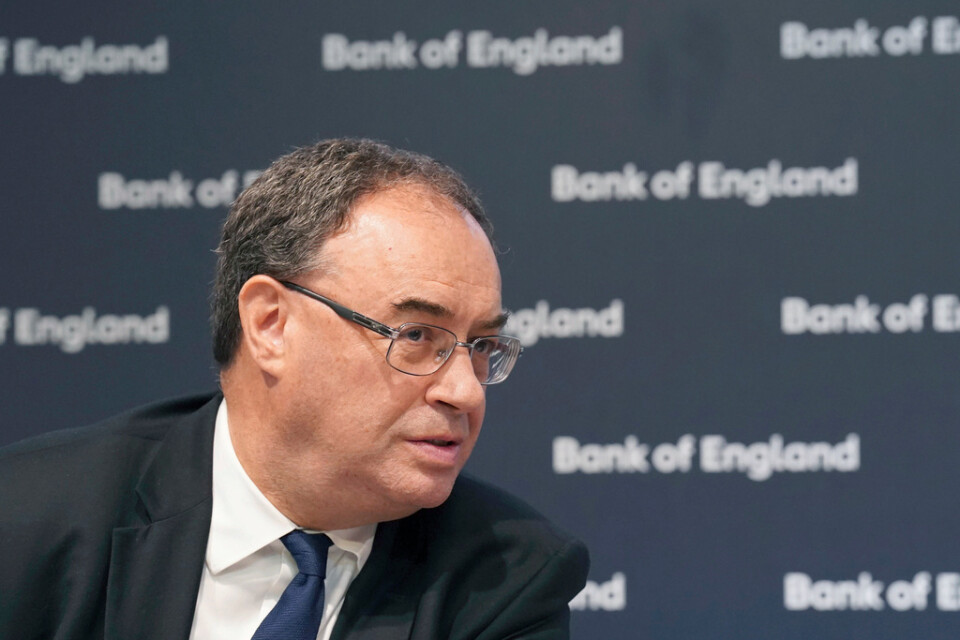 Storbritanniens centralbankschef Andrew Bailey, som var en av åtta som röstade för en dubbelhöjning. Endast en ledamot i centralbanken var emot. Arkivbild.