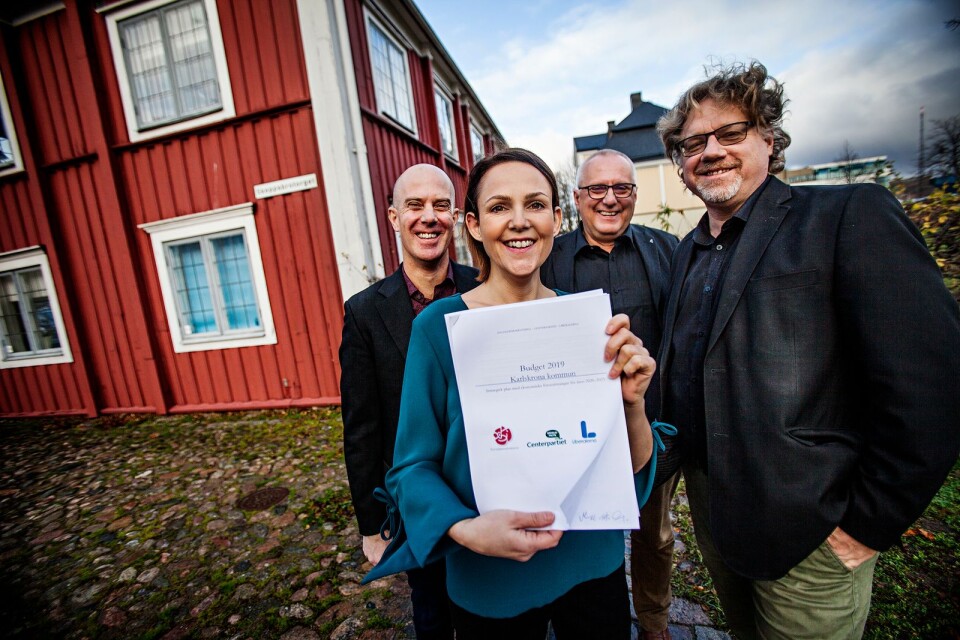 Sandra Bizzozero, S, Magnus Larsson, C, Håkan Eriksson, S och Börje Dovstad, L har satt upp höga mål för Karlskrona utveckling.