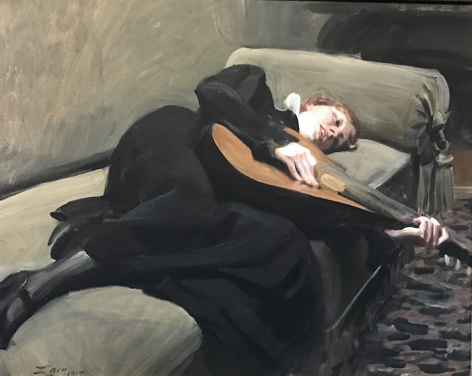 Anders Zorns tavla av Ester Blenda med gitarr. 
Foto från utställningen: Brite Montigny