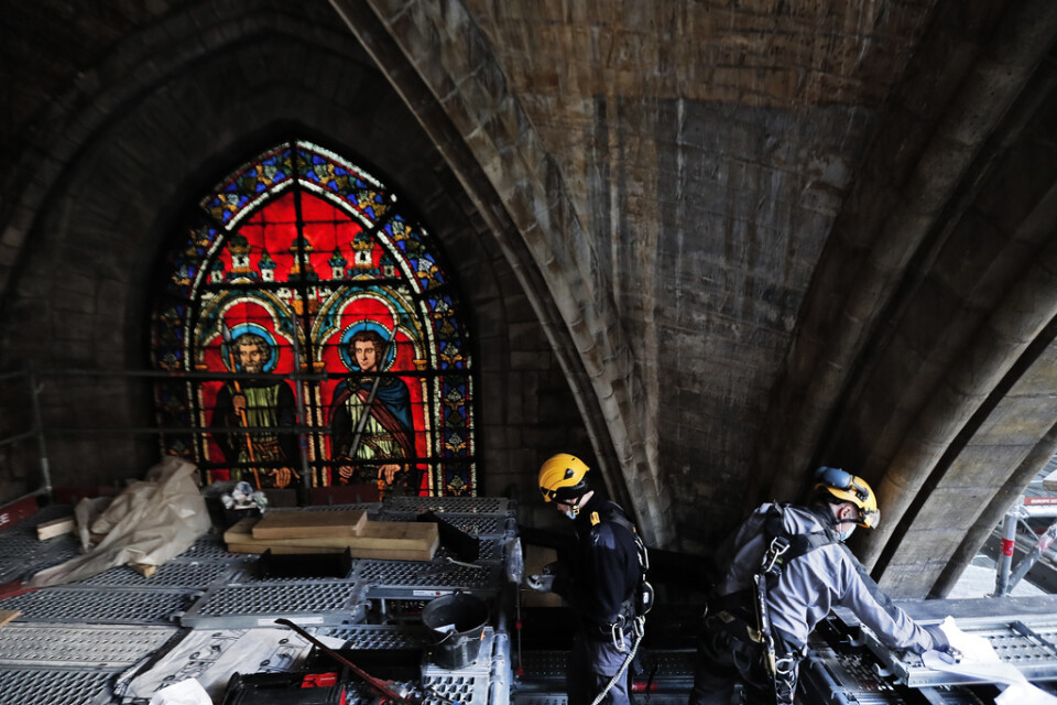 Förhoppningen är att arbetet med den eldhärjade katedralen Notre-Dame ska vara färdigt i tid till sommar-OS 2024. Arkivbild från förra året.