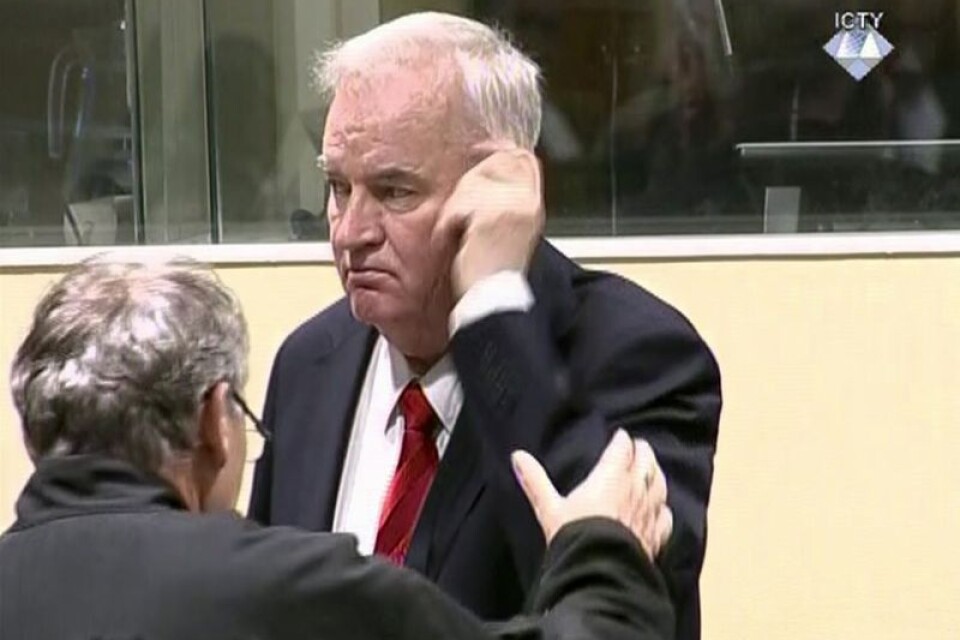 Mladic under uppläsningen av livstidsdomen.
