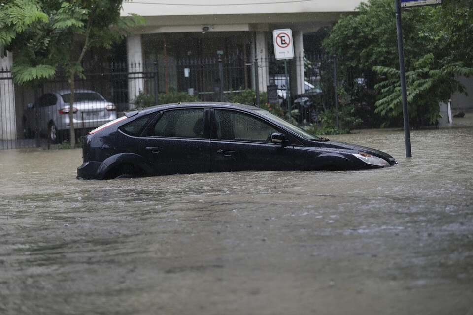 Gator översvämmades och vattenmassorna drog med sig både bilar och träd i Rio de Janeiro, Brasilien.