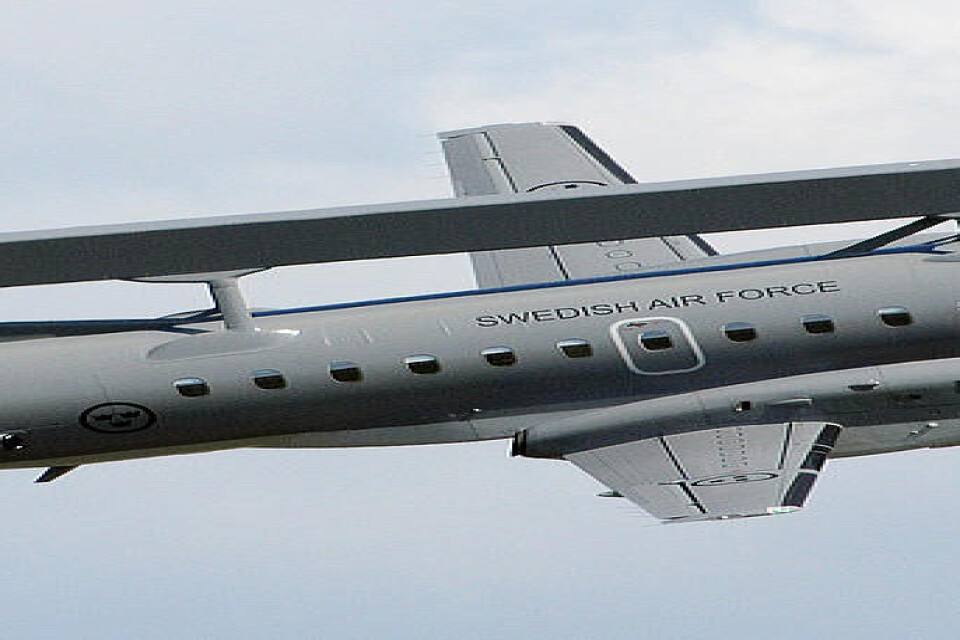 En Saab 340AEW med en Ericsson Erieye-radar på ryggen. Arkivbild.