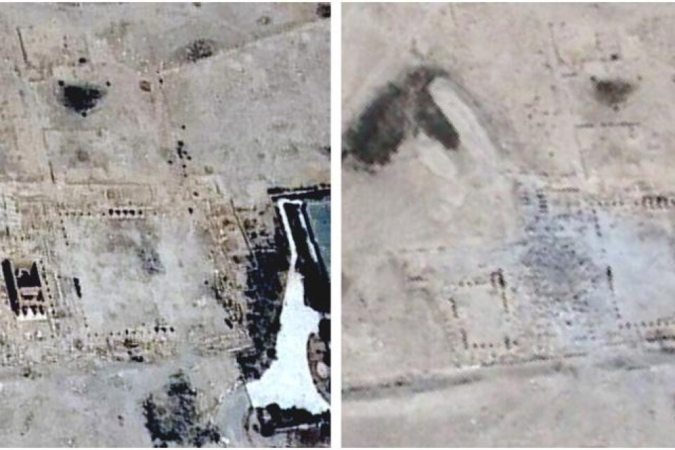 Satellitbilder bekräftar att ett tempel från romartiden har förstörts i den syriska staden Palmyra. Extremiströrelsen Islamiska staten uppgav för en vecka sedan att det sprängts. Det forntida templet Baal Shamin sprängdes den 24 augusti, en handling som