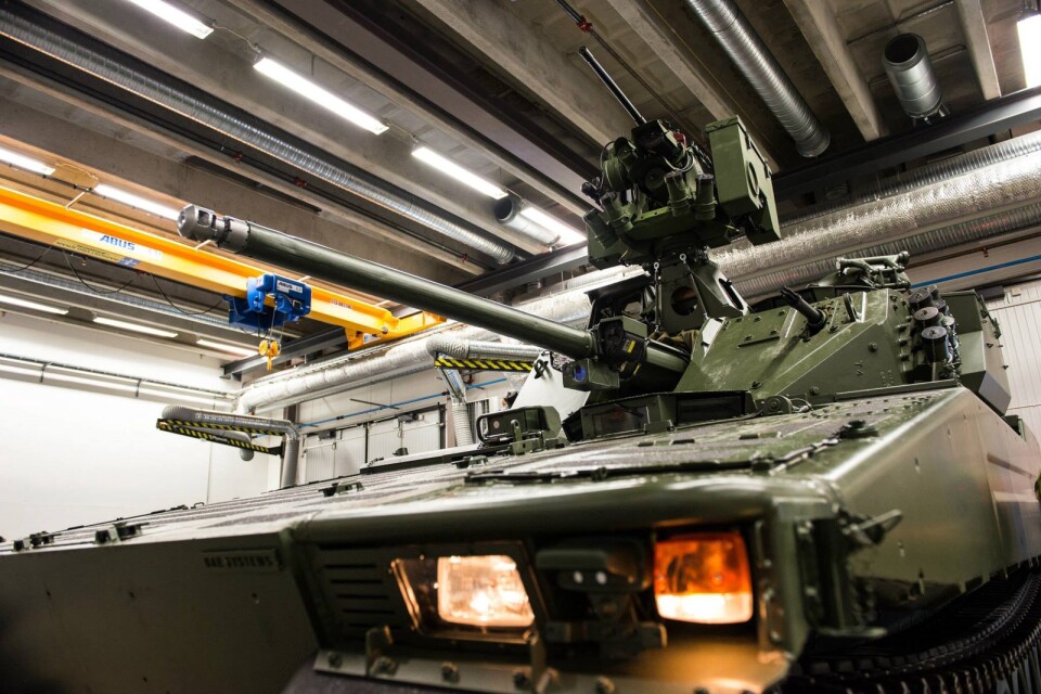 Stridsfordonet CV90 vid en leverans till det norska försvaret 2015.