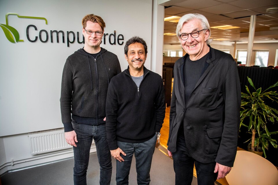 Pure Storage från USA köper Karlskronaföretaget Compuverde. På bild från vänster: Stefan Bernbo, Rajiev Rajavasireddy och Mikael Blomqvist.