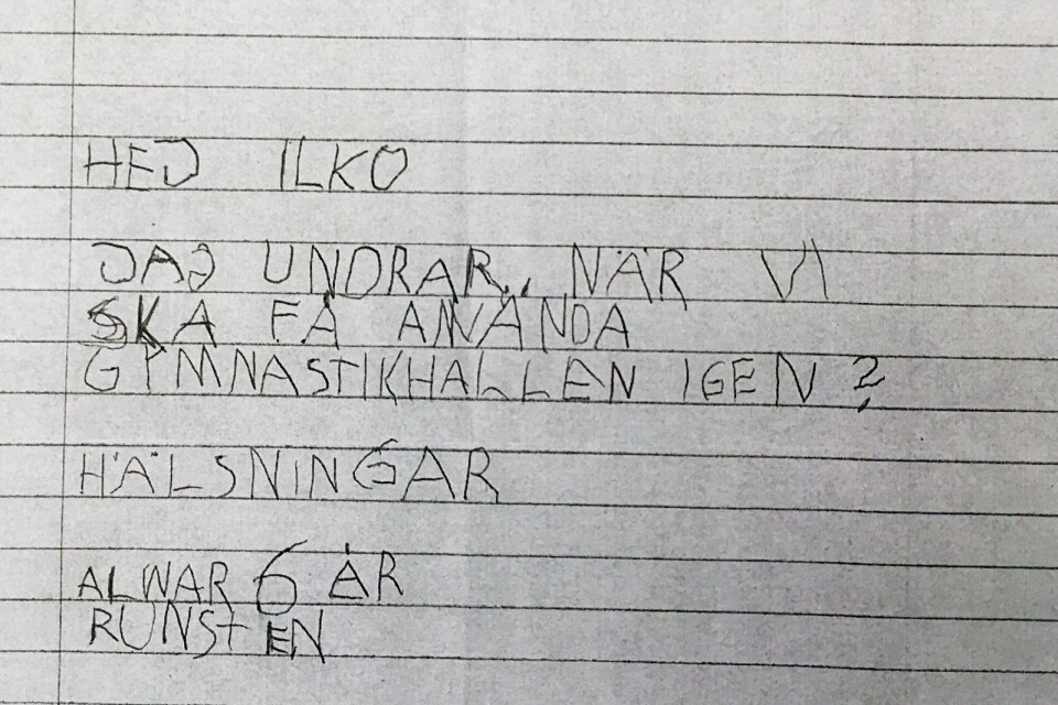 Brevet från sexårige Alwar till Ilko Corkovic (S).