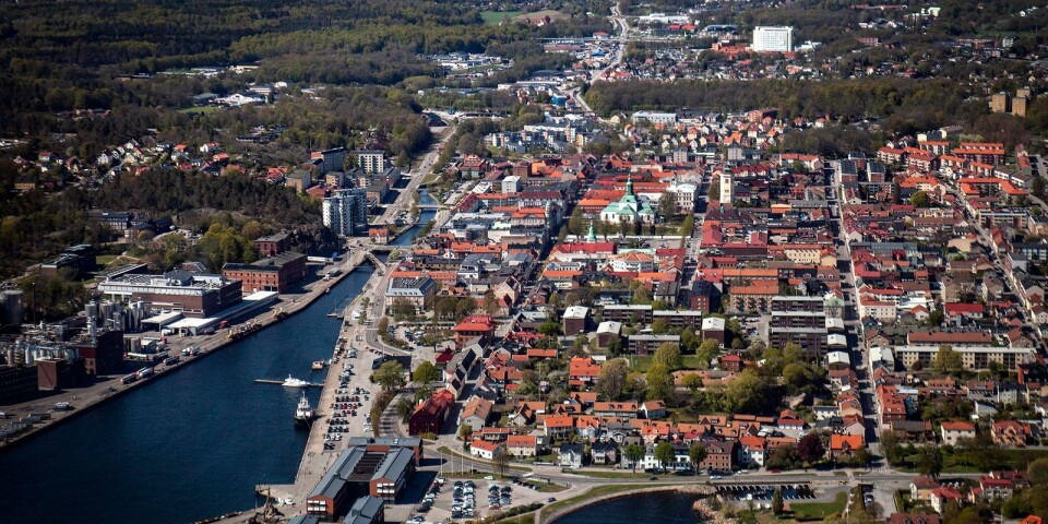 Flygbild över Karlshamn.