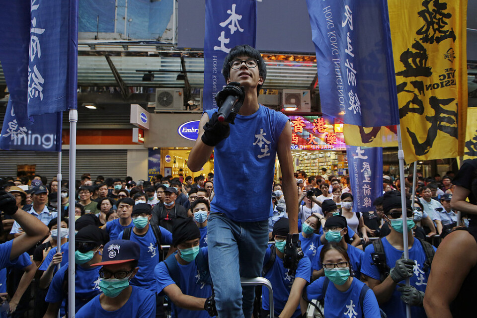 Aktivisten Ray Wong i samband med en manifestation i Hongkong 2015.