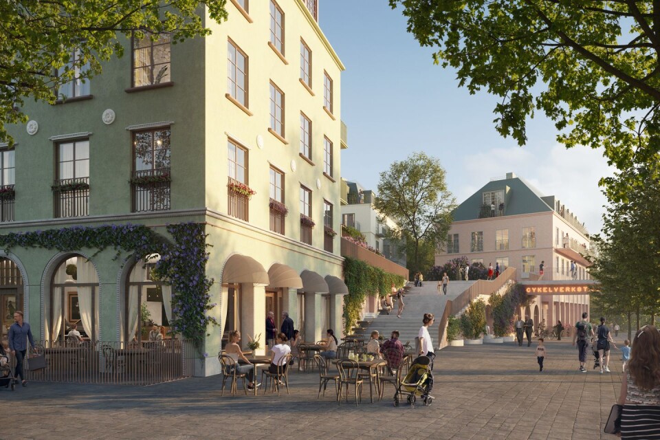 Skiss på hur Hälsolunden på Lidingö kommer att se ut. Bostadsutvecklaren Storstaden Bostad vann uppdraget att bygga nytt i klassisk stil.