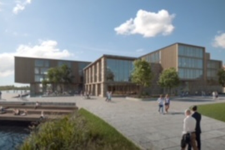 Så här såg Jordens arkitekters förslag till ny högskola på Tivolibadstomten ut.