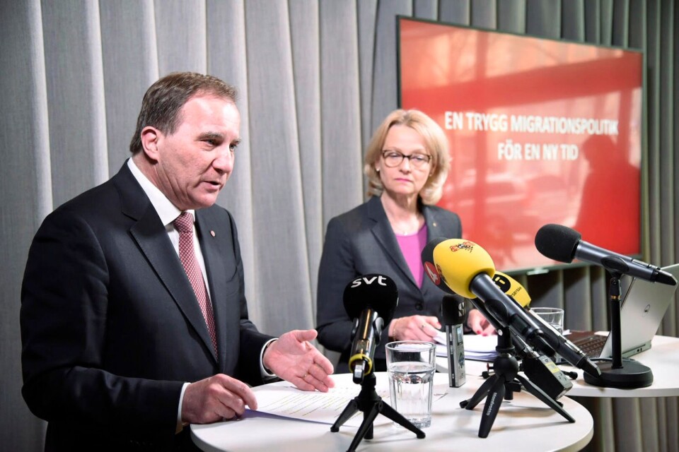 Socialdeokraternas partiledare Stefan Löfven och migrationsminister Heléne Fritzon (S)  presenterar Socialdemokraternas inriktning för migrationspolitiken under kommande mandatperiod.