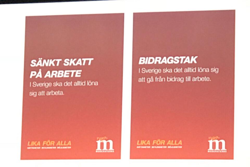 Två av dem fem olika valaffischer som visades under Sverigemötet i Göteborg.