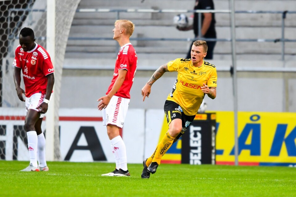Elfsborgs Samuel Holmén jublar efter sitt 2-1 mål på stopptid.