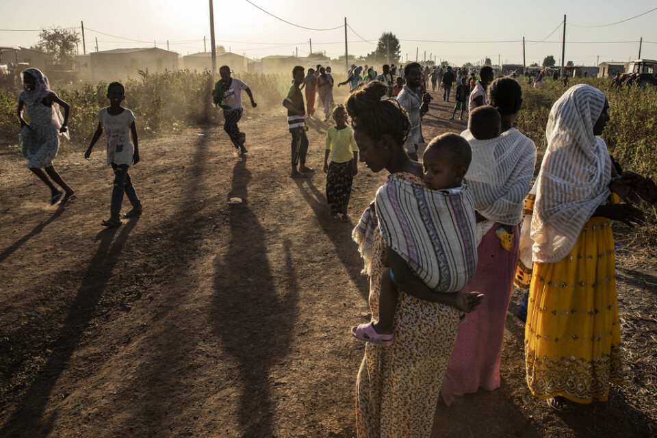 Flyende från Tigray i transitområdet "Village 8", nära etiopiska gränsen i Sudan, på söndagen.