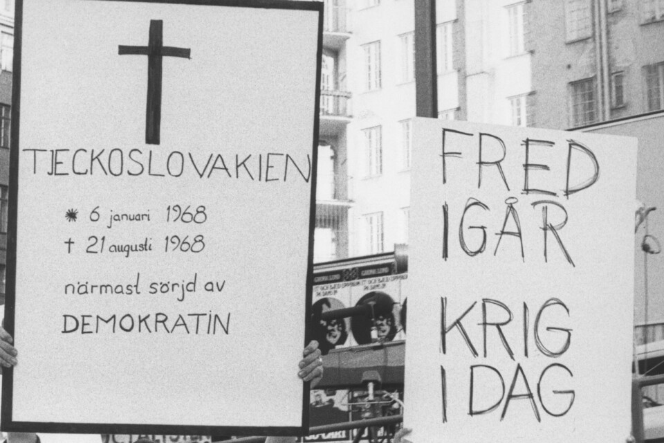 Demonstration mot ockupationen av Tjeckoslovakien.