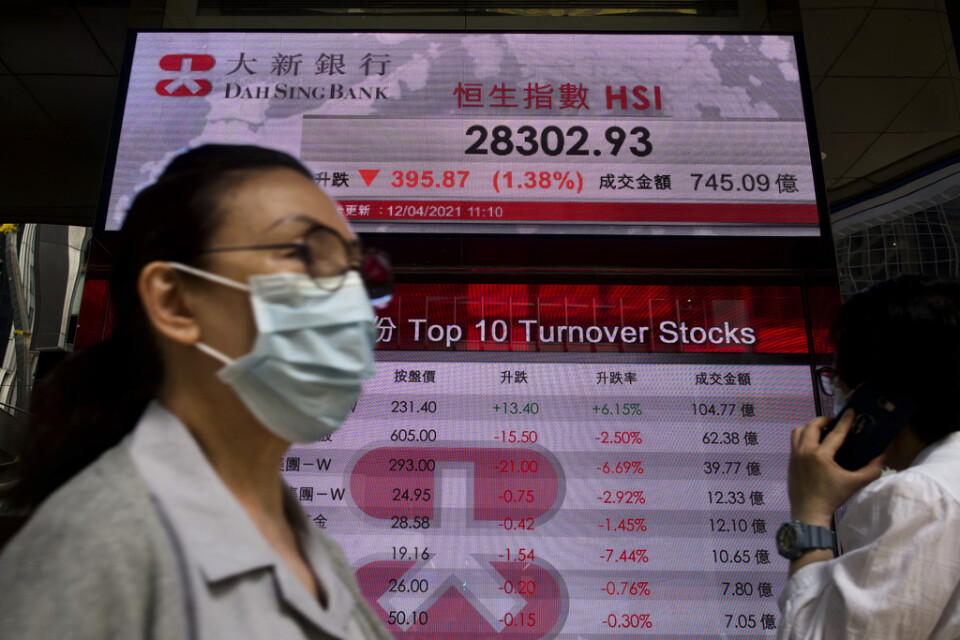 Hongkongbörsens Hang Seng-index sjunker. Arkivbild.