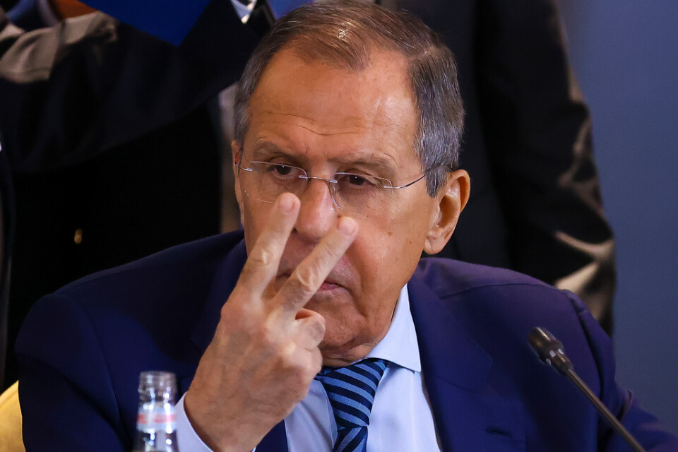 Rysslands utrikesminister Sergej Lavrov höll en presskonferens på distans, som varade i två och en halv timme. Arkivbild.