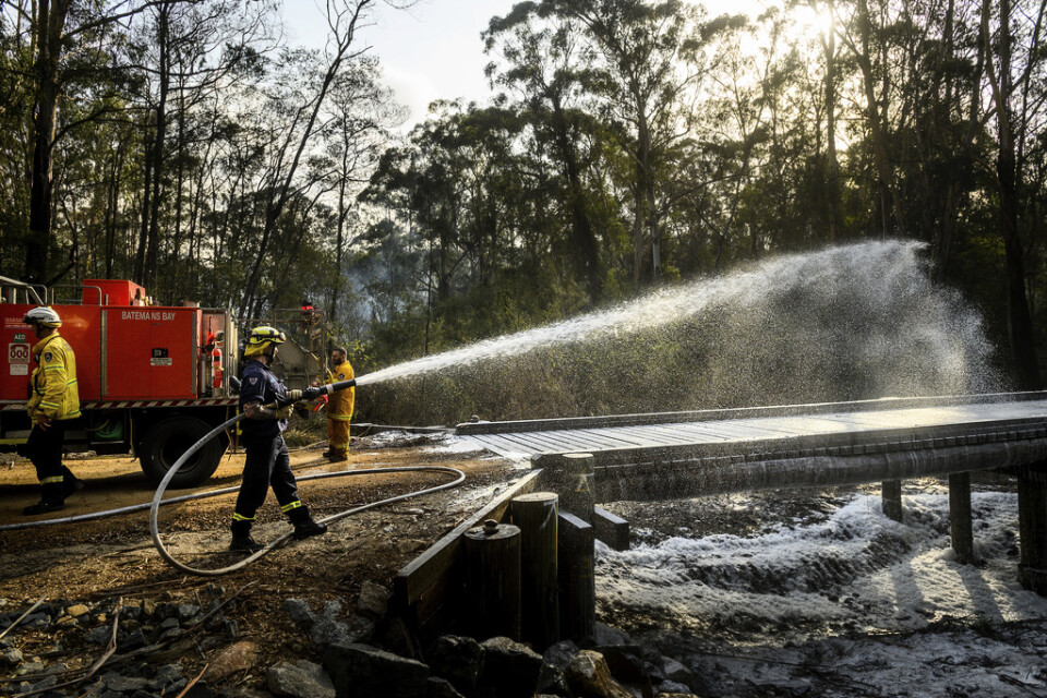 Elden är på reträtt, men brandbekämpningen fortsätter i New South Wales. Bild från Moruya vid delstatens södra kust i januari.