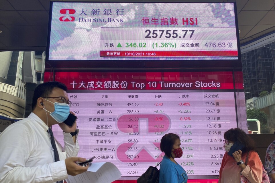 Uppgången fortsätter på Hongkongbörsens Hang Seng-index. Bilden togs i tisdags.