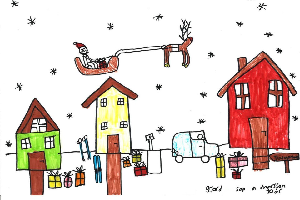 Sophia Ednarsson, 10 år, har ritat av husen som finns på Julgatan i Tomteland.