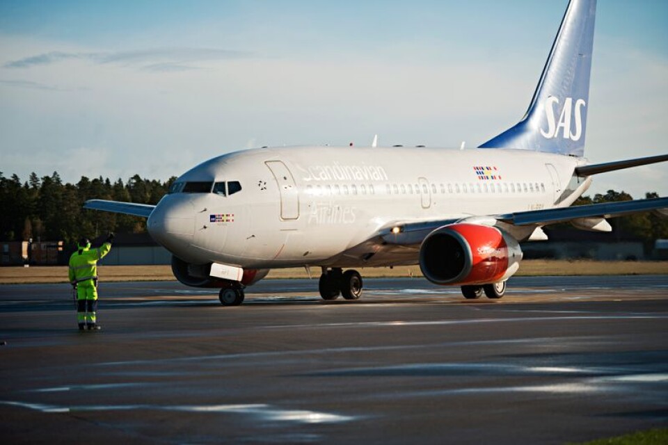 Ett SAS-flygplan på Ronneby Airport.