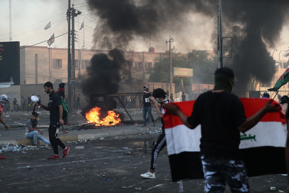 Demonstranter i Bagdad på torsdagen.