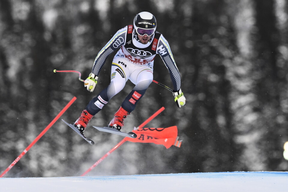 Alexander Köll under herrarnas super-G vid alpina VM i Åre förra vintern. Arkivbild.