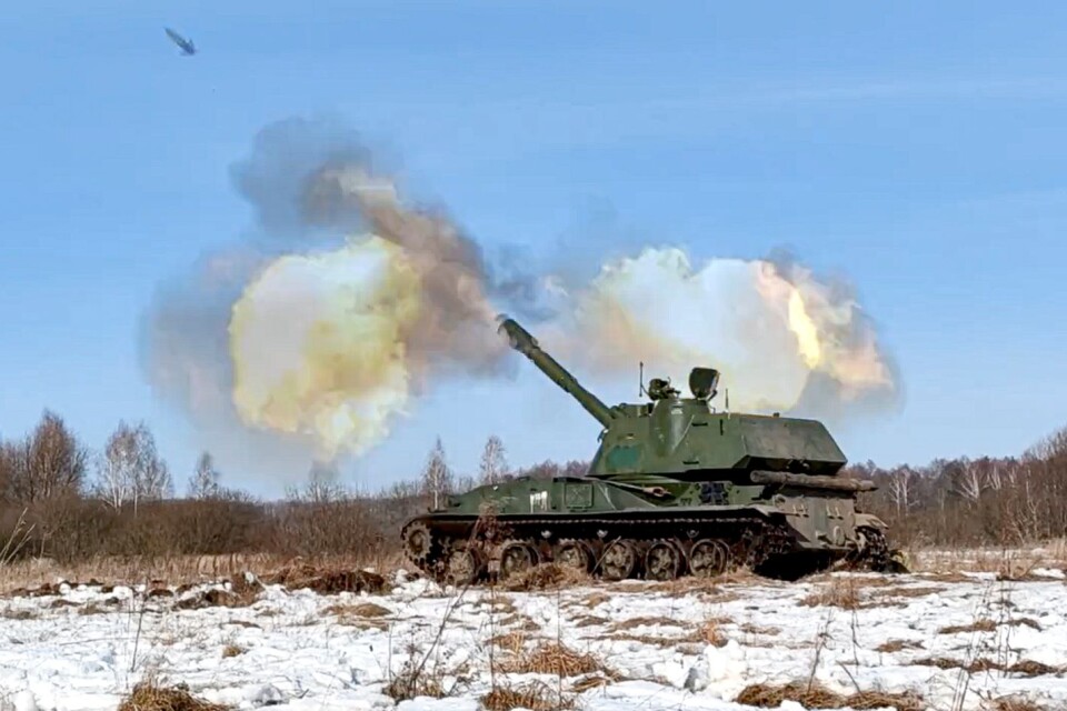 Rysk stridsvagn som deltog i veckans övning i Belarus, strax norr om gränsen till Ukraina.