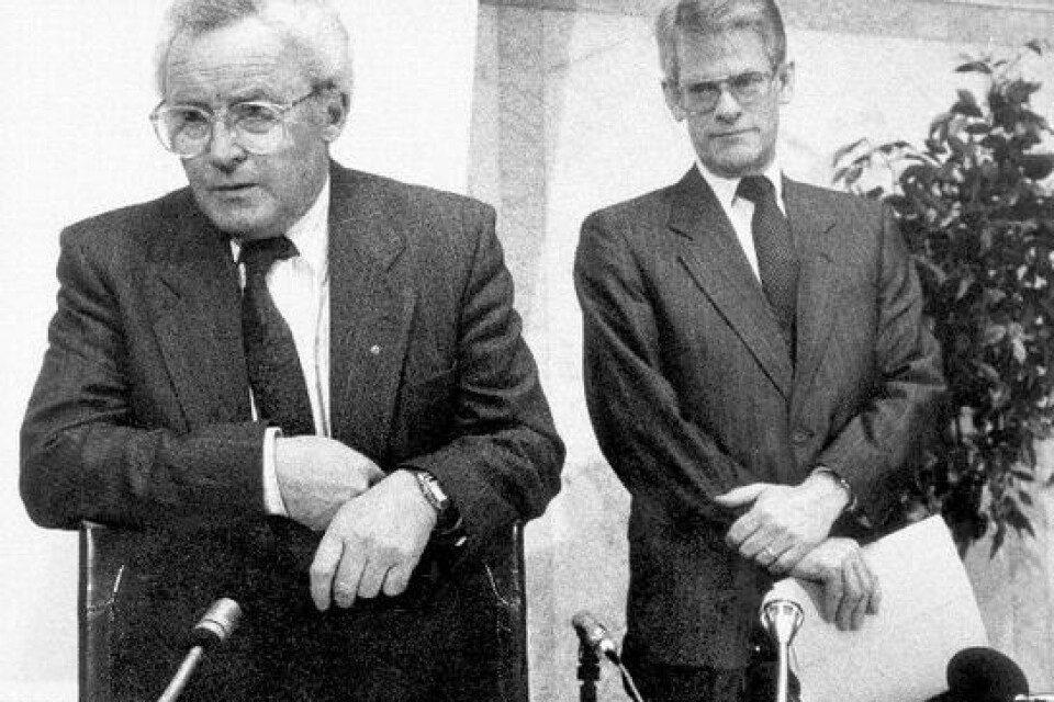Kjell-Olof Feldt och Ingvar Carlsson på den tiden de satt i samma regering. BILD: FREDRIK FUNCK/PRESSENS BILD