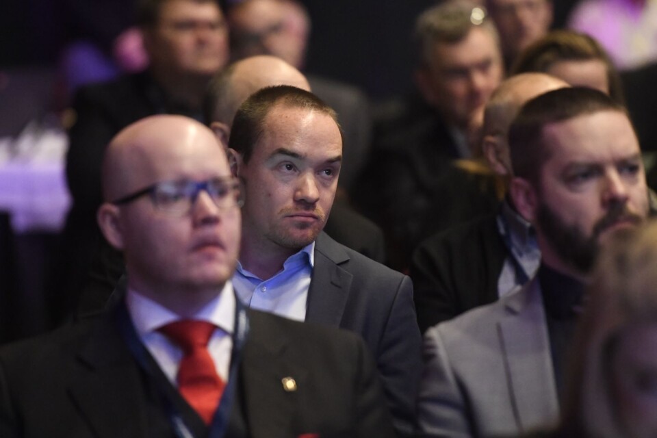 Kent Ekeroth under Sverigedemokraternas valkonferens i Nacka.