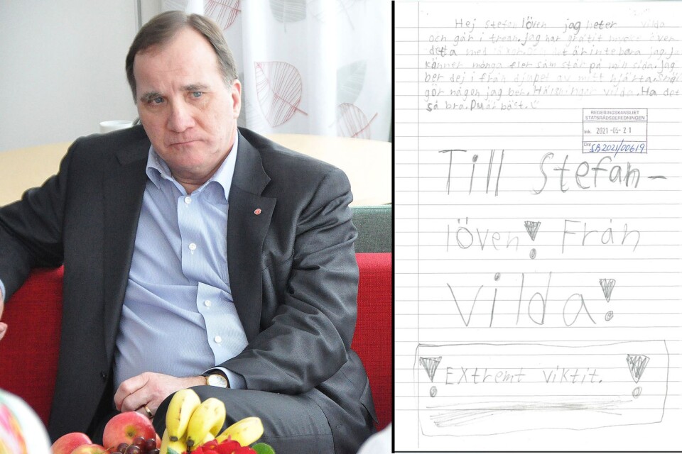 Stefan Löfven har svarat på Vilda, från Köpingsviks, brev. Bilden är ett montage.