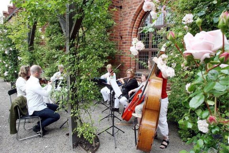 Ljuv musik i klostermiljö. Wemmenhögs Musikanter spelade bland annat svensk och irländsk folkmusik.